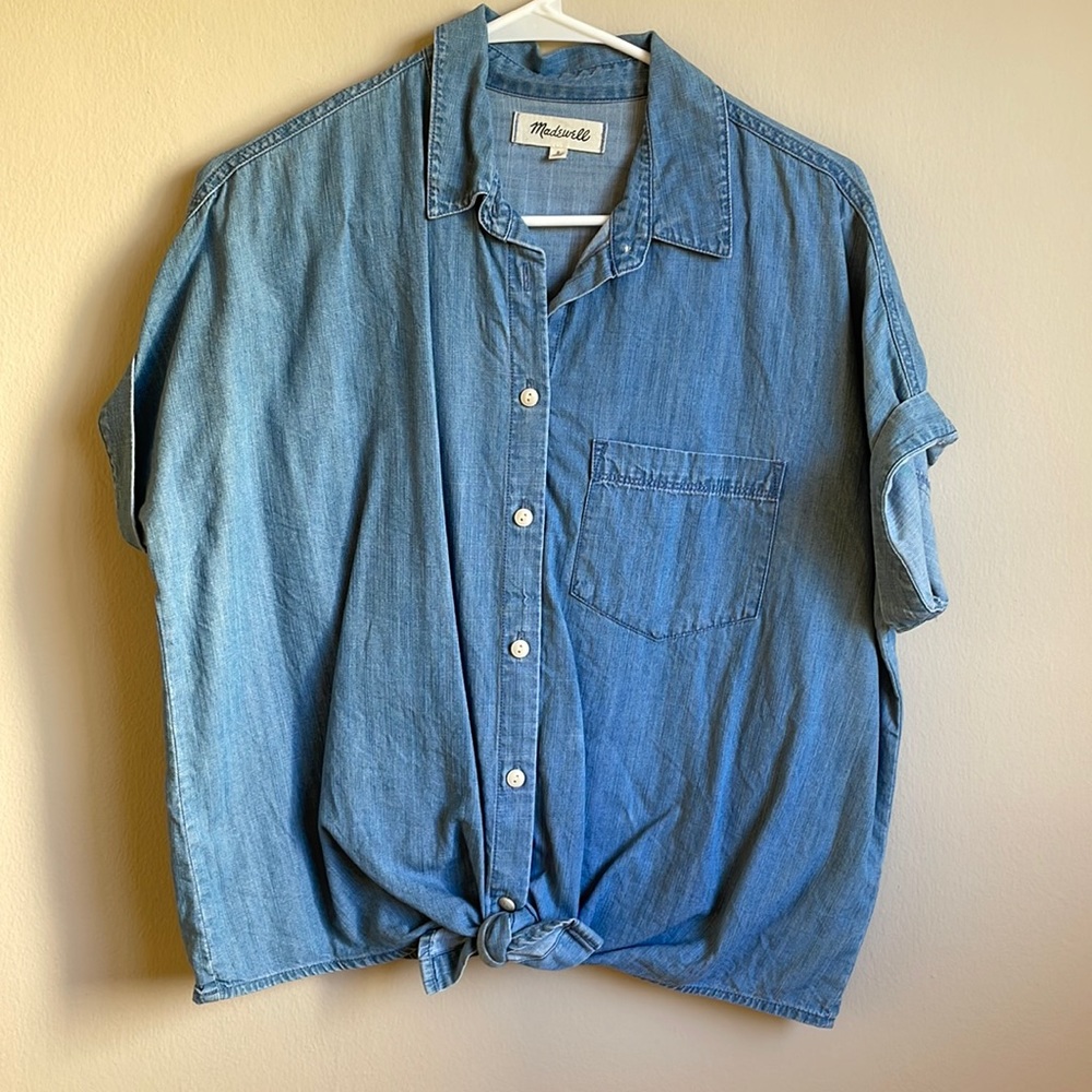 Madewell cap sleeve denim tie-up shirt